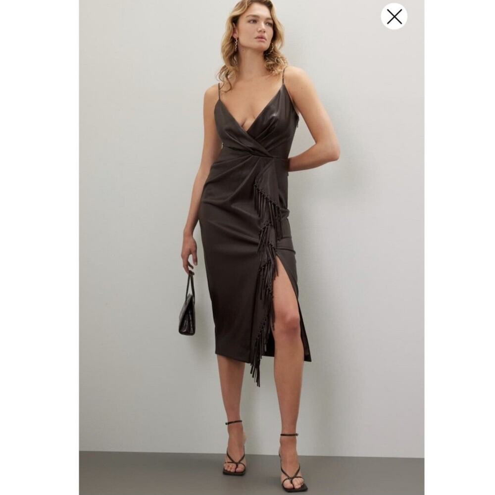 Jonathan Simkhai Carlee brown vegan leather fringe dress Size 4 Western Luxe